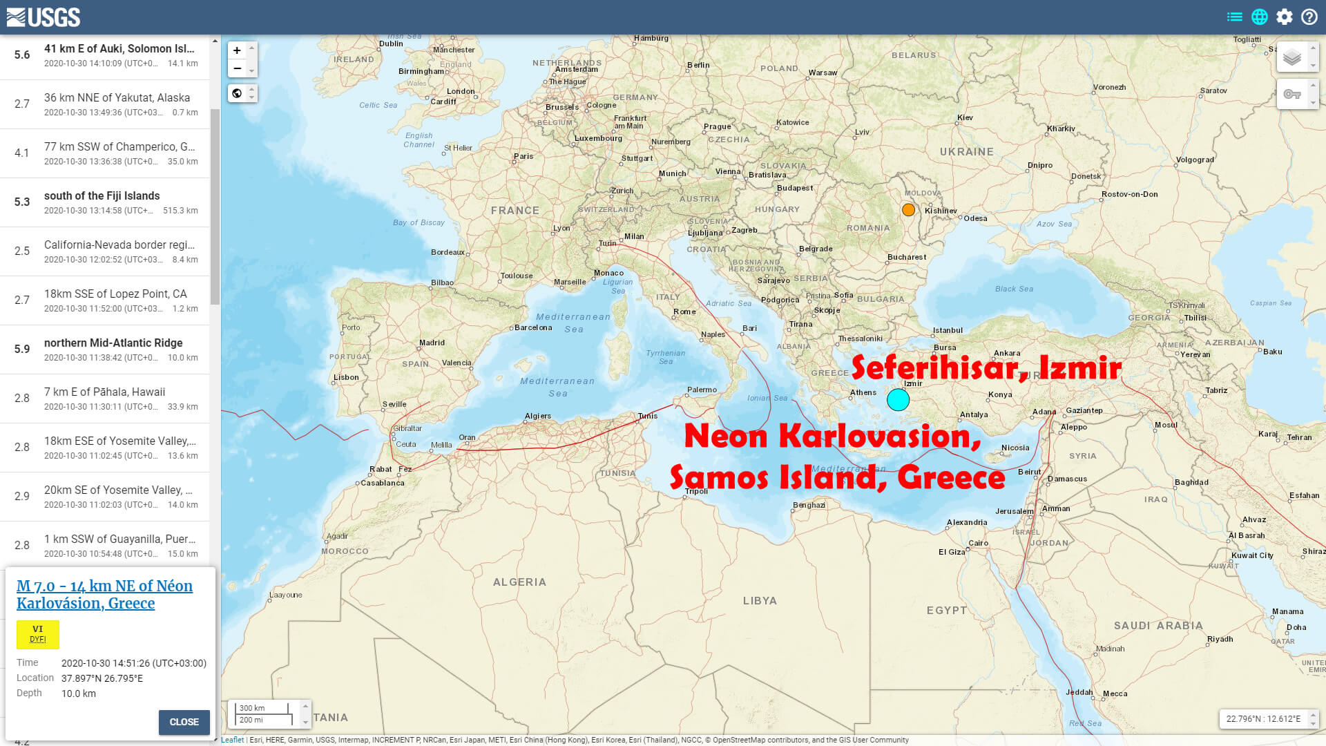 Samos Greece - Seferihisar Izmir - Sep 30 Earthquake US